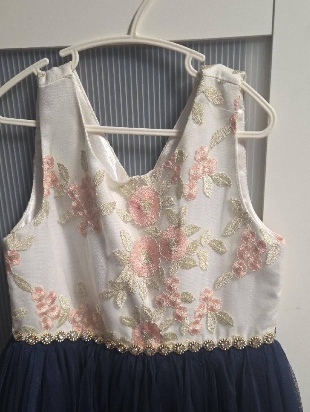 American Princess Navy Tulle Dress with Blush Floral Bodice - Picture 2 of 5